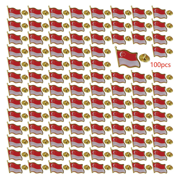 Singapore Flag Lapel Pin -Country Flag Patriotic Brooch Bulk Pack of Pins for Hat, Tie, Clothes, Backpack