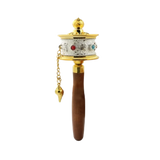 Hand Cranking Tibetan Prayer Wheel Double Bearing Colourful Turn Praying Instrument Wooden Handle Spinning Drum