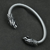 Men Stainless Steel Viking Wolf Geri and Freki Bear Paw Head Bangle amulet Bracelets for Male Gift