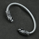 Men Stainless Steel Viking Wolf Geri and Freki Bear Paw Head Bangle amulet Bracelets for Male Gift