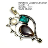 Genuine Sapphire Turquoise Emerald Agate Labradorite Jasper  Pendant