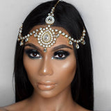 Boho Luxury Crystal Forehead Hair Chain Head Piece Hairwear Shiny Bride Wedding Hair Accessories Headband Indian Jewelry Gift
