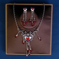 Halloween Bloody Rhinestone Necklace Set Earrings Heart Damage Bleeding Broken Women Jewelry and Accessories