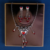 Halloween Bloody Rhinestone Necklace Set Earrings Heart Damage Bleeding Broken Women Jewelry and Accessories