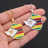Africa Zimbabwe Map Flag Pendant Necklace Stainless Steel Gold Color African Men Women Maps Jewelry Gift