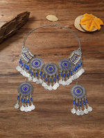 KMVEXO Gypsy Bohemia Chic Vintage Metal Coin Crystal Tassel Jewelry Sets Women Hippie Turkish Ethnic Tribal Necklace Earring Set
