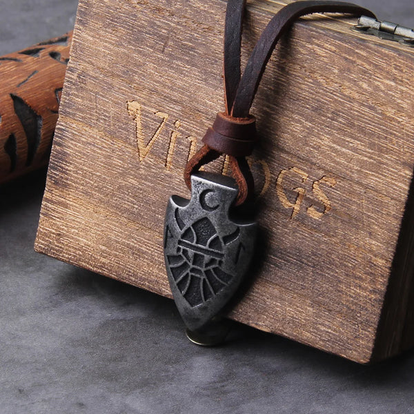 stainless steel Iron Color Viking spear Pendant Necklace with really cow leather chain As Men Gift