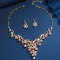3pcs women's jewelry set, alloy water droplet shaped flower pearl necklace earrings, bride's wedding accessories