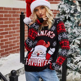 2025 Winter Women Christmas Knitted Sweater Santa's Favorite Print Pullover Full Sleeve O Neck Loose Soft Jumpers Xmas Look Wear