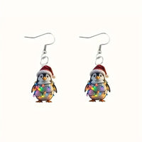 YAOLOGE Fun Leisure Santa's Hat Colorful Light Strip Penguin Earrings 2D Acrylic Design Women Winter Atmosphere Eardrop Gifts