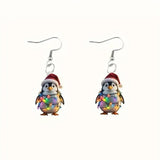 YAOLOGE Fun Leisure Santa's Hat Colorful Light Strip Penguin Earrings 2D Acrylic Design Women Winter Atmosphere Eardrop Gifts
