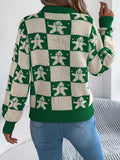 VigoCasey 2025 Autumn Winter Christmas Knitted Sweater Women Casual Plaid Print Pullover Lady Lantern Long Sleeve Loose Jumper
