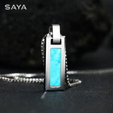 Necklace for Men Natural Turquoise Pendant High end Trendy Brand Tungsten Black Agate Fashion Versatile，Engraving