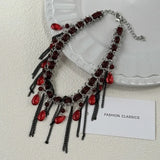 Luxurious Multi-Layer Red Beaded Flower Tassel Necklace Fashionable Choker High-End Clavicle Chain Jewelry Accessory