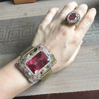 Colored Change Sultanite Crystal Bangle Rings Sets for Women Stainless Steel Watch Belt Chain Bracelet Zultanite Quartz Jewelry