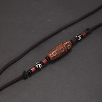 Natural Tibetan Onyx 3 Eyes Dzi Pendant Necklace Adjustable Rope Chain Choker Necklace For Women And Men Buddhism Jewelry