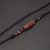 Natural Tibetan Onyx 3 Eyes Dzi Pendant Necklace Adjustable Rope Chain Choker Necklace For Women And Men Buddhism Jewelry