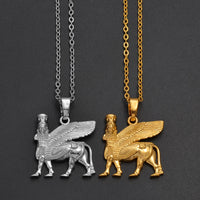 Anniyo 2.5CM Ashur Pendant Necklaces Lama,Lamma,Winged Bull Lamassu is an Assyrian Protective Deity Jewelry #343906