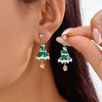 Fashion Christmas Tree Zircon Crystal Star Silver Color Earrings Stud Dangle Xmas Jewelry Women Party Gift