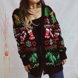 2023 Cross-border Amazon Autumn/winter New Single-breasted V-neck Christmas Theme Knit Sweater Cardigan New Year