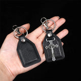 PU Leather Keychain Saint Christopher Charm Pendant Men Antique Bronze Plated Hook Keychain Car Keychain