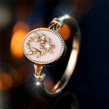 Trendy Female White Enamel Stone Oval Leaf Plant Ring Vintage Gold Silver Color Rings For Women Wedding Jewelry Gift