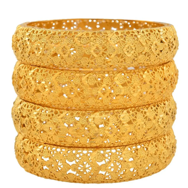 Anniyo 4 Pieces/Lot Gold Color Arab Dubai Bangles for Women Ethiopian Bracelets Middle East Wedding Jewelry African #139006