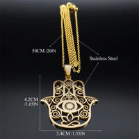 Hamsa Hand Muslims Judaism Hollow Necklace for Women Hand of Fatima Lotus Flower Stainless Steel Necklaces Jewelry Gift N8083S04