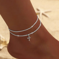 LATS Shiny Sparkling Simple Anklet for Women Gold Silver Color Elegant Jewelry Female Beach Ankle Bracelet on Foot Party Gift