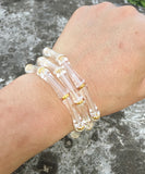 3pcs Leopard Acrylic Bamboo Women's Hand Bracelets Retro Stack Thin Tube Beaded Elastic Bracelet Bangle Couple Jewelry Gift