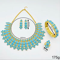 JRH Luxury 4-Piece Set Elegant Blue Jewelry Set Necklace Earrings Ring Bracelet Classy Women's Gift for Banquet Give a gift box