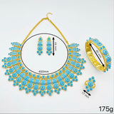 JRH Luxury 4-Piece Set Elegant Blue Jewelry Set Necklace Earrings Ring Bracelet Classy Women's Gift for Banquet Give a gift box