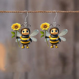 1 pair of original design little bee acrylic earrings holding sunflowers, a pair of beautiful and interesting ladies earrings g