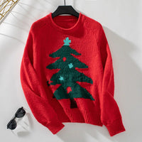 2024 Autumn Winter Women Christmas Tree Pattern Sweaters Casual Knitwear Crew-Neck Pullover Holiday Sweater Woman Pullovers