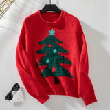 2024 Autumn Winter Women Christmas Tree Pattern Sweaters Casual Knitwear Crew-Neck Pullover Holiday Sweater Woman Pullovers