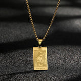 Kinitial Stainless Steel Strength Lion Tarot Card Pendant Necklace For Women Men Punk Amulet Jewelry Choker Husband Gift