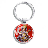 Hinduism Keychains Ganesha Vishnu Goddess of Kashmi Wealth Shiva Amulet Key Chain Glass Dome Keyring India Buddhism Jewelry Gift
