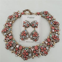 2025 New Fashion Crystal Rhinestones Large Collar Choker Necklace Earrings Women Jewelry Sets Indian Statement Wedding Necklace