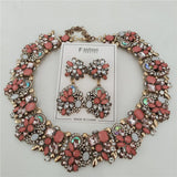 2025 New Fashion Crystal Rhinestones Large Collar Choker Necklace Earrings Women Jewelry Sets Indian Statement Wedding Necklace