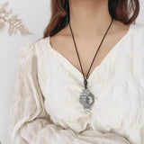 Ethnic Style Thai Silver 925 Vintage Hollow Out Pendant Hanging Long Classic Phoenix Necklace Clavicle Chain Banquet Jewelry