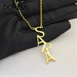 DOREMI Customized Letters Charm Name Necklace Big Letter Title Pendant Custom Initial Vertical Drop Name Necklace