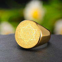 Dawapara Talisman Seal Solomon Ring Hexagram 12 Constellation Kabbalah Prosperity Good Health Amulet Stainless Steel Jewelry