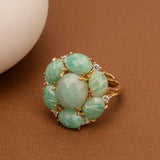G-G Natural Amazonite Blue Crystal Cubic Zirconia Flower Shape Ring Fashion Gift