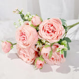 Silk Artificial Flower Rose Peony Bouque Home Decoration Bridal Holding Flower Wedding Decor Bouquet DIY Fake Flower Arrangement