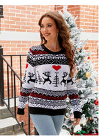 Christmas Knitwears Sweater Women Autumn And Winter New O Neck Long Sleeve Printed Fashion Casual Knitted Pullovers Feminina Top