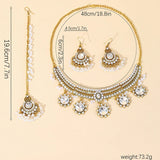 Luxury Gold Color Round Crystal Jewelry Set Vintage Earring Necklace Forehead Headdress Dubai Bridal Wedding Jewelry Accessories