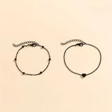 Double Tiny Heart Chain Anklets for Men Women Teen Girls, Black Tone, Ankle Bracelets Hypoallergenic Adjustable
