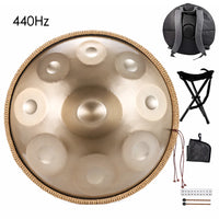 432Hz/440Hz Gold Handpan Drum with Steel Tongue for Yoga,Meditation Instrument,Beginner,Tambor Gift, 22 inch,9, 10,12,14,17notes
