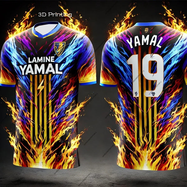 2025 Spanish Football Uniform Summer Yamal Men's No. 19 Football Uniform Breathable Sports T-shirt for Adults and Children