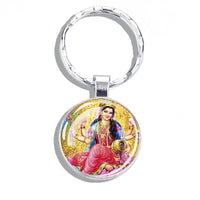 Hinduism Keychains Ganesha Vishnu Goddess of Kashmi Wealth Shiva Amulet Key Chain Glass Dome Keyring India Buddhism Jewelry Gift